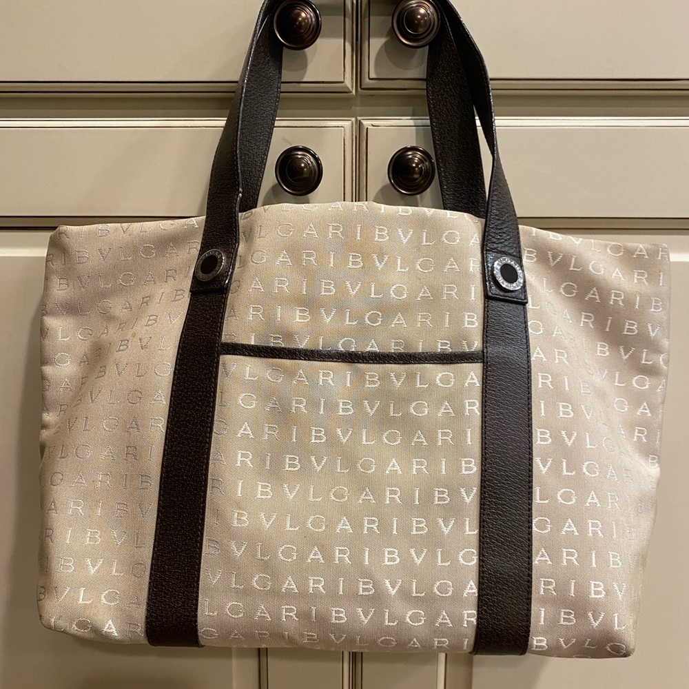 BVLGARI Cream and Brown Tote Bag